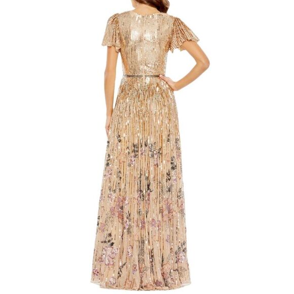 Mac Duggal 5637 Size 8 Gold Copper Floral Sequin Beaded Long Gown‎ Maxi Dress - Picture 7 of 7